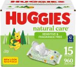 Sensitive Baby Wipes, Huggies Natural Care Baby Diaper Wipes, Unscented, Hypoallergenic, 99% Purified Water, 10 Flip-Top Packs (560 Wipes Total)